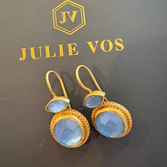 Julie Vos Gold and Blue Moonstone Earrings - Picture 3 of 4